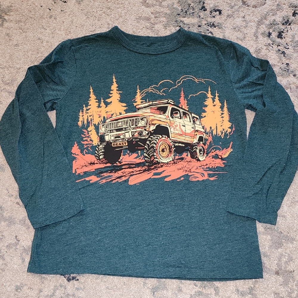Childrens Place Off-Road Adventure Long Sleeve Tee - Teal and Orange Size (7/8)